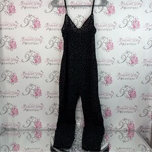 Jumpsuit pants suit cheetah print animal print Black Leopard Print Jumpsuit
